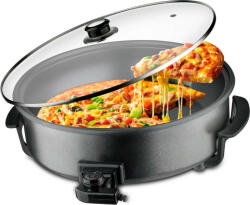 Cheffinger Home Elektromos Pizza / Party Pan – 42 cm-es multifunkciós serpenyő üvegfedővel (42 × 9 cm)