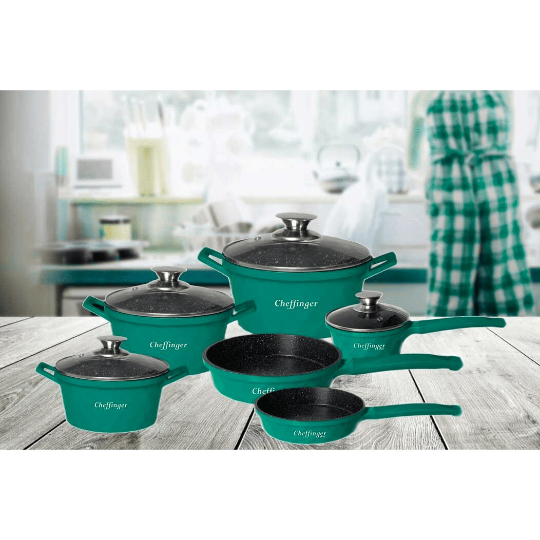Cheffinger Indukciós edénykészlet, 10 db-os, Márvány bevonattal, Tapadásmentes, Karcálló, Gyémánt alakú.