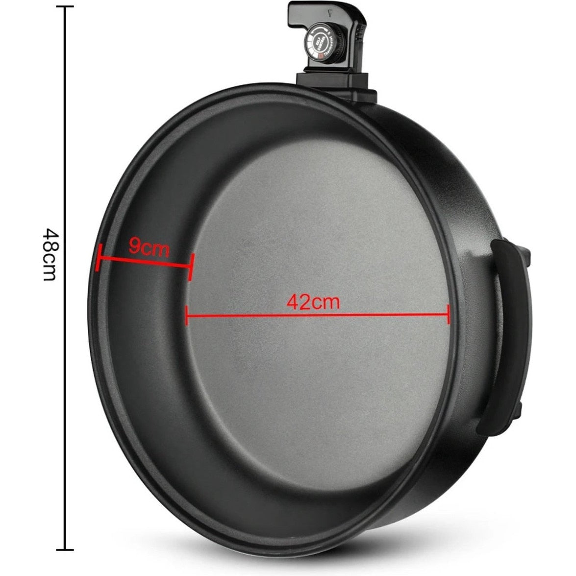 Cheffinger Home Elektromos Pizza / Party Pan – 42 cm-es multifunkciós serpenyő üvegfedővel (42 × 9 cm)